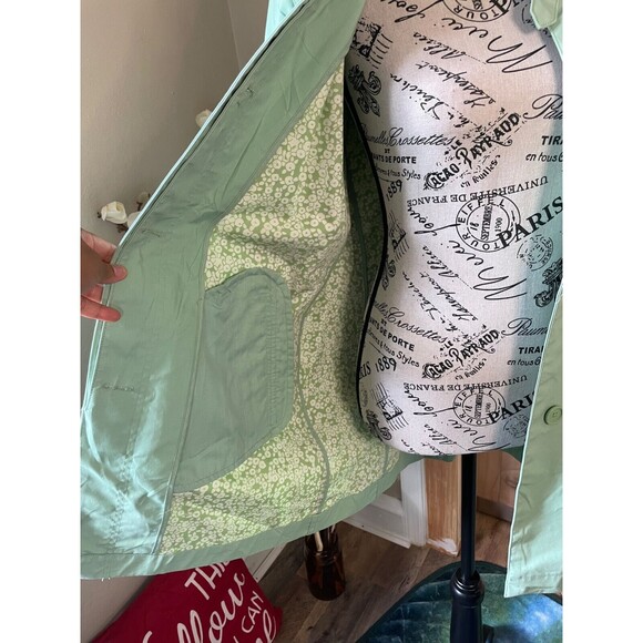 Vintage Y2K GAP Trench Coat A-line Straight Collared Sz Small Mint Green - Picture 6 of 8